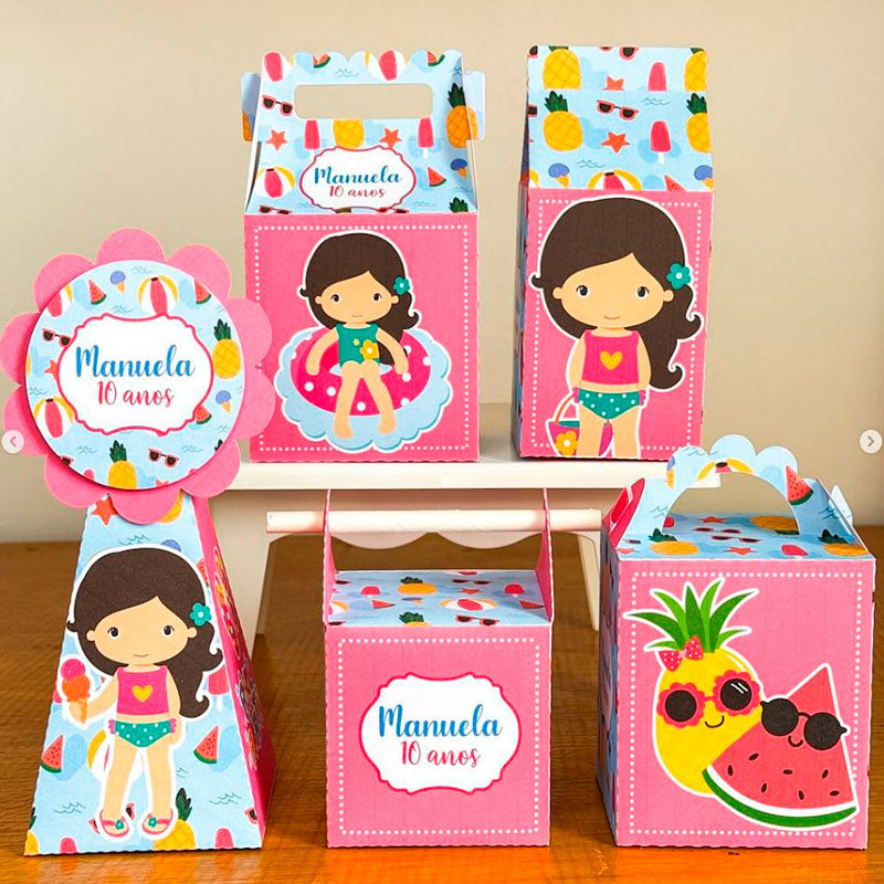 PEGUE E MONTE POOL PARTY ROSA -  Personalizados Pool Party Menina - kit festa - lembrancinha - aniversário