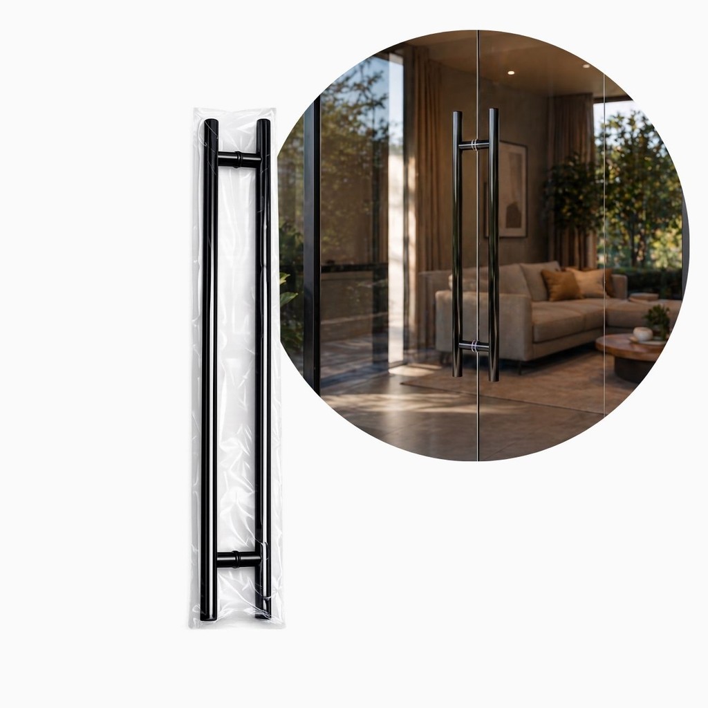 Puxador Em Aluminio P/ Porta Ferro Vidro Madeira Abrir Correr Tipo H 60cm/600mm Jp-2744 Preto