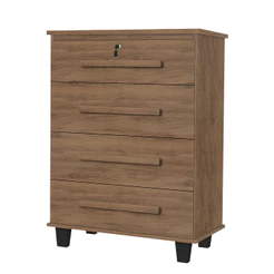 Comoda Gaveteira Moderna Compacta para Quarto 4 Gavetas Fechadura Imbuia - Trinobel