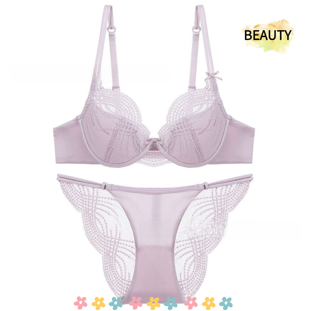 BEAUTYHOMEBR Conjunto De Lingerie Feminina , Sutiã Push Up De Cetim De Seda Estilo Francês , Copo Fino Oco , Roupa Íntim