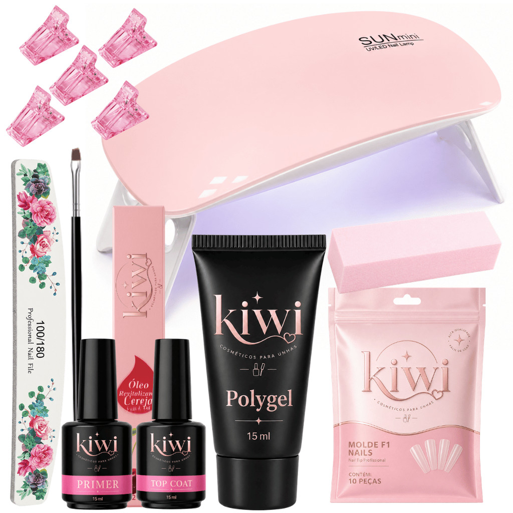 Kit Manicure Alongamento de Unhas  Poligel + Molde F1 + Lixa + Mini Cabine Poligel gel Cabine Secadora