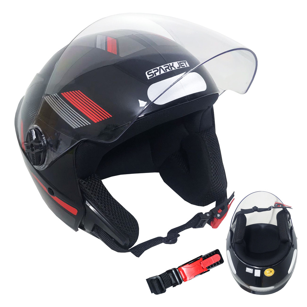 Capacete Aberto Ebf Spark Jet Sting Preto Chumbo Numero 58