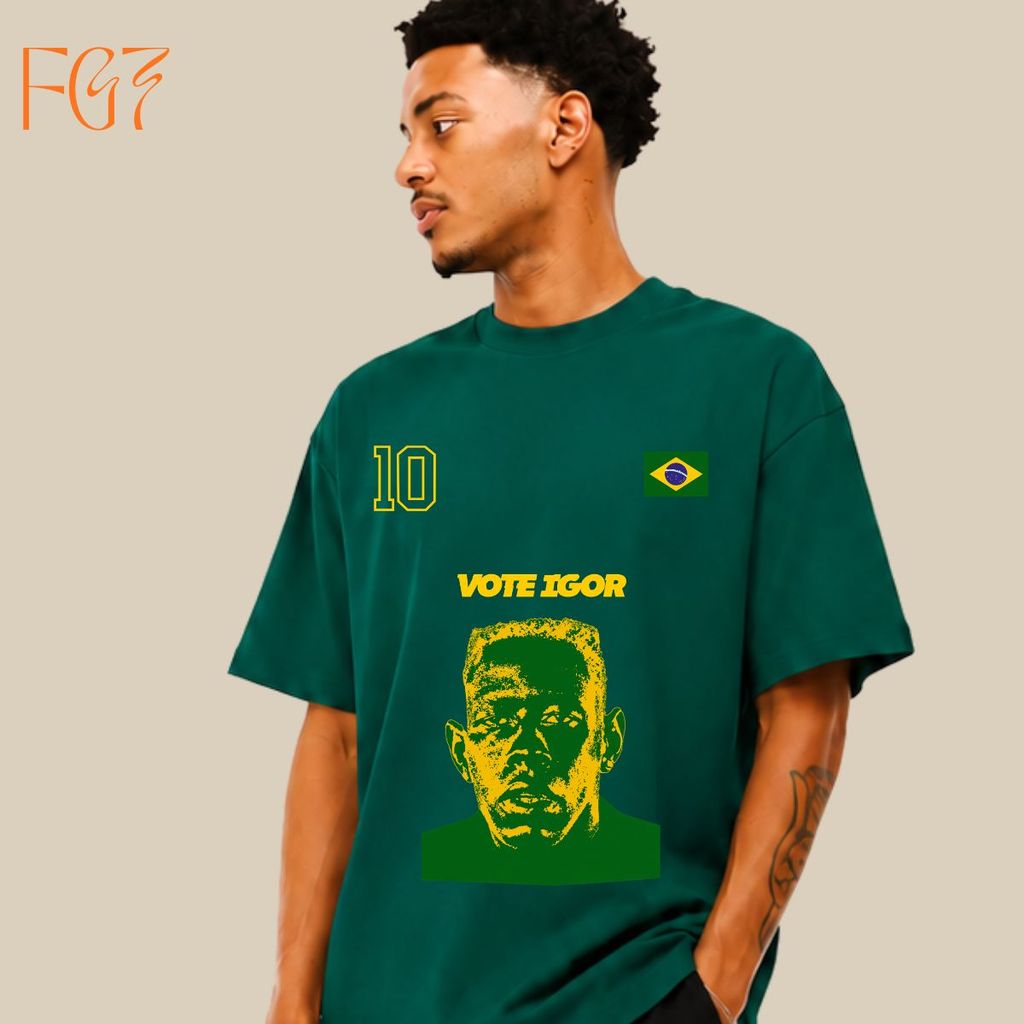Camiseta Amarelo e Verde yler Vote Igor Estética Brasil Rap Hip Hop Camisa 10 Camisa Unissex 100% Algodão Oversized