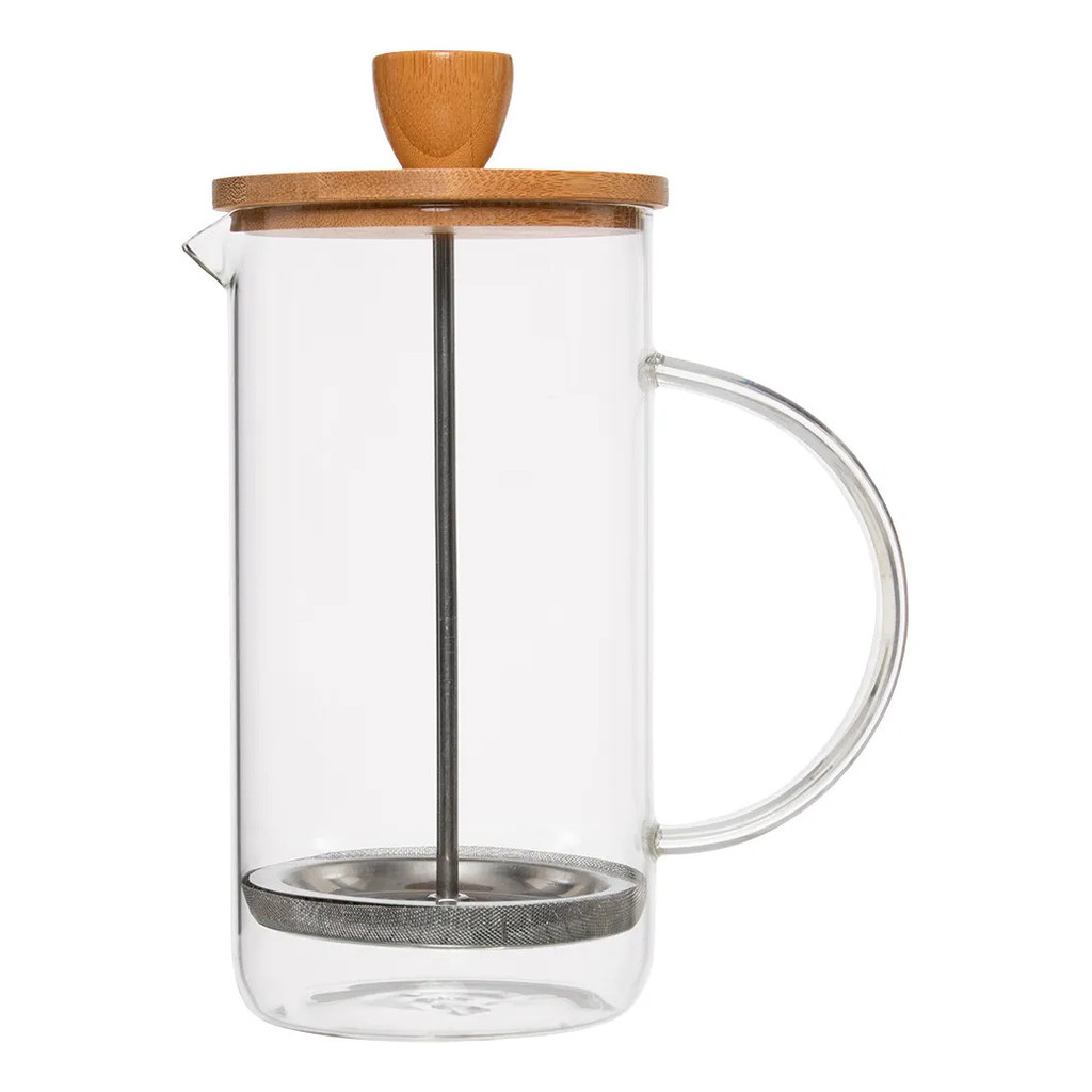 Cafeteira Prensa Francesa Vidro Tampa de Bambu 600ml Mimo Style