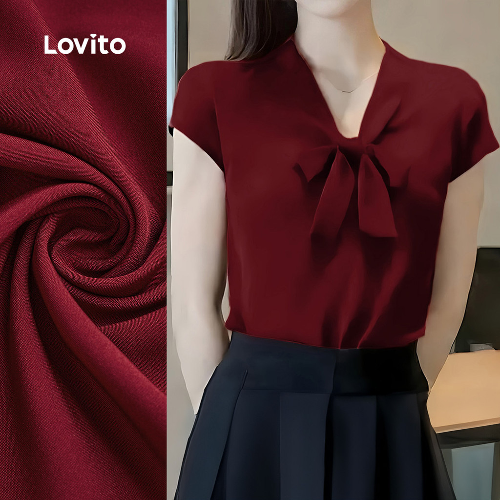 Lovito Blusa Casual Feminina Primavera/verão Blusa de Cor granada LBL34033