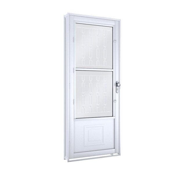 Porta de Aço Postigo 215x90cm com Grade Mosaico e Vidro Mini Boreal Lucasa Direita