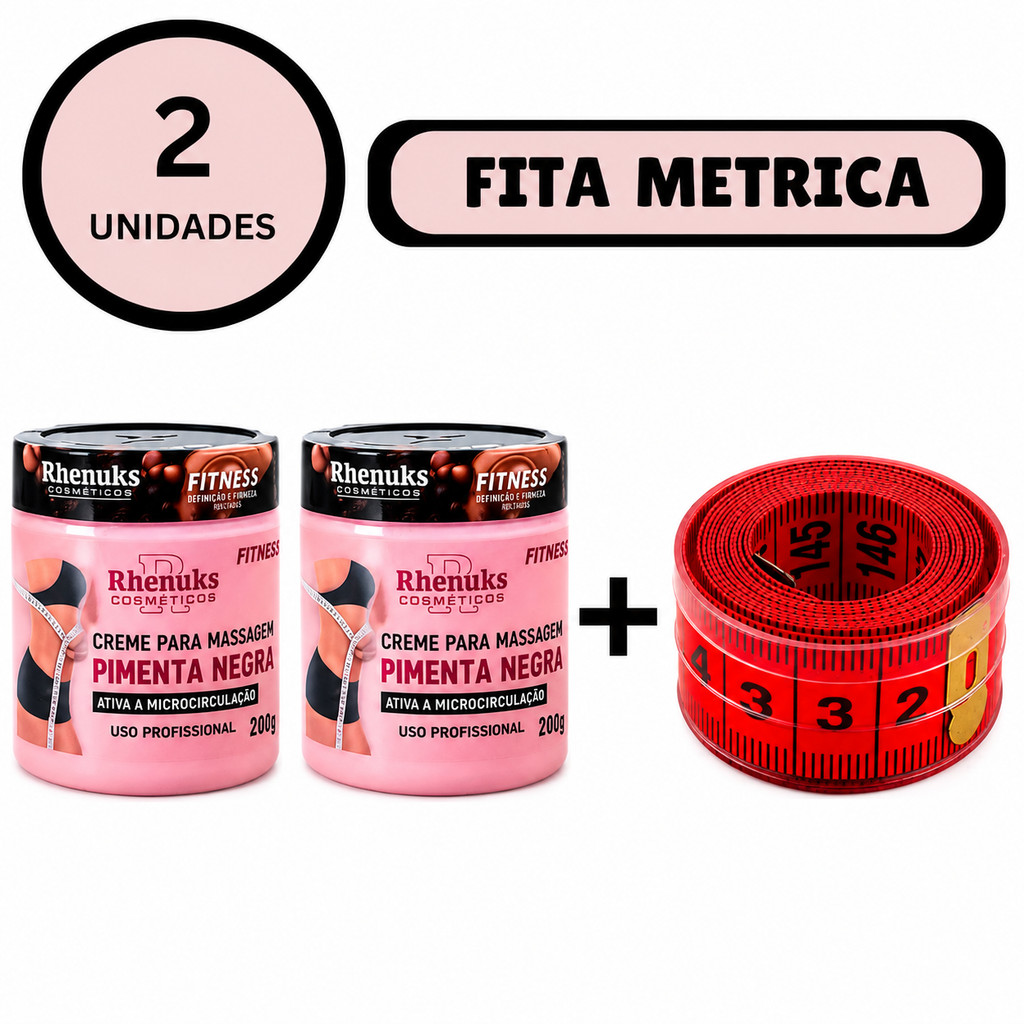 Kit 2 Gel Corporal de Pimenta Negra com Fita Métrica em Pote de Acrílico - 150cm