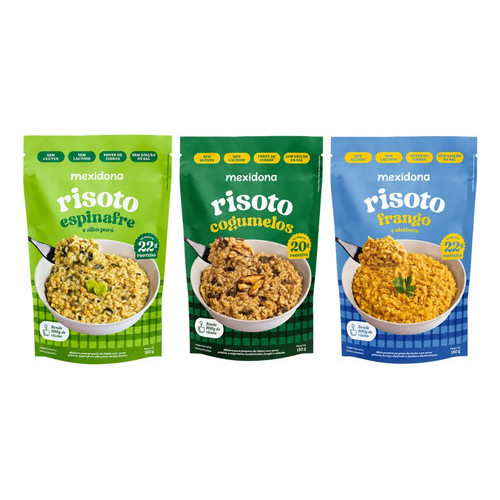 Kit 3 Risotos Mexidona Sabores Frango, Cogumelo E Espinafre