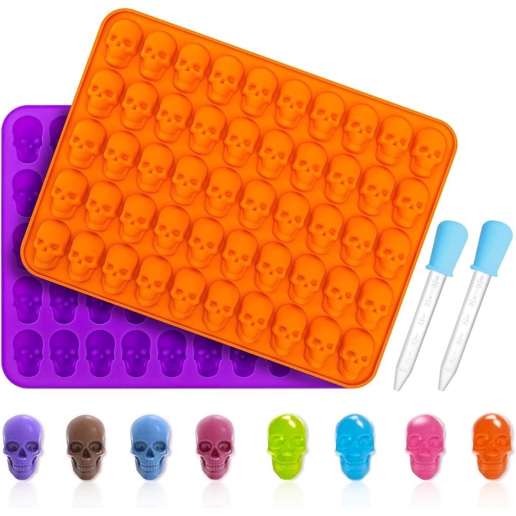 Moldes de Chocolate para Halloween, Moldes de Silicone em Forma de Crânio 3D KKDINDAN, 100 Cavidades, Pacote com 2 Molde