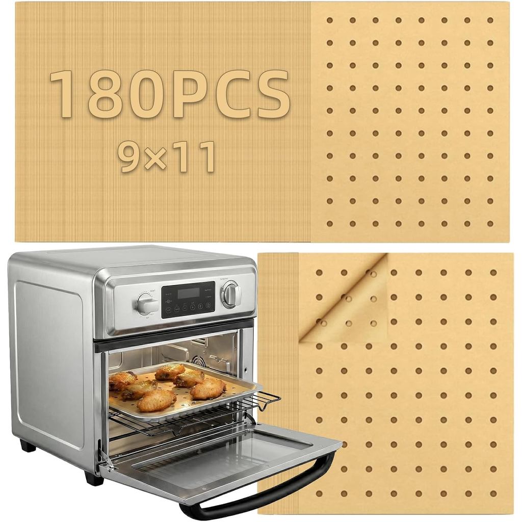 Forros Descartáveis para Air Fryer MEIYA, 180 Folhas de Papel Pergaminho para Air Fryer, Forno, Torradeiras, Forro Retan
