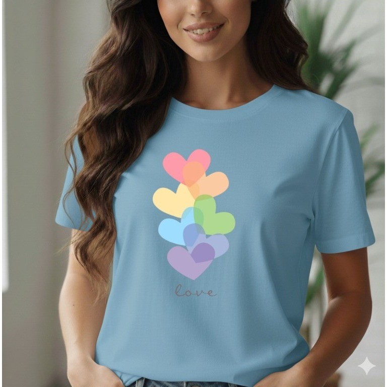 Camiseta Feminina Estampada Coração  Blusa Feminina T-shirt Feminina 100% Algodão Dia a Dia Casual