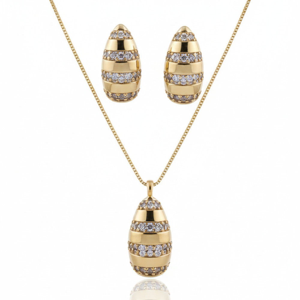 Conjunto Gota Listrada com Cristais Banhado | Feminino | Banhado Ouro 18K | Antialérgico | Semijoia | LABRILHO Joias
