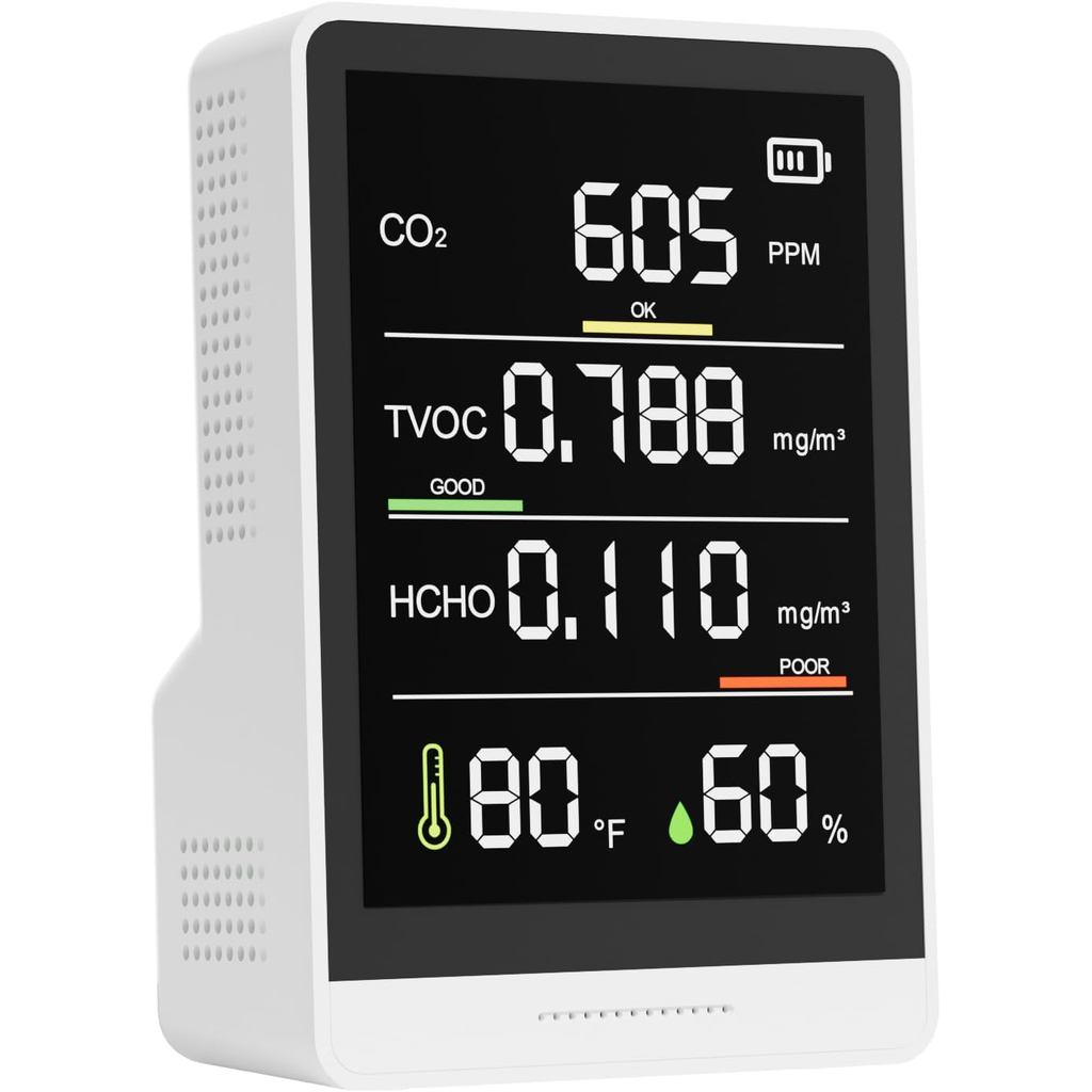 Monitor de Qualidade do Ar Interno Profissional 5 em 1, Monitor Portátil de CO2 para Ambientes Internos |   Temperatura 
