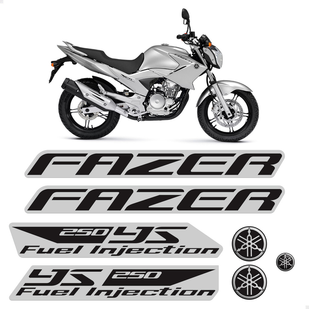 Kit Adesivos Para Yamaha Fazer 250 Ys 2012/2013 Moto Prata