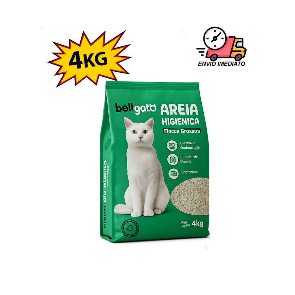 Areia Sanitária Higiênica Para Gatos Anti Odor 4kg Bellgato Grãos Medios verde