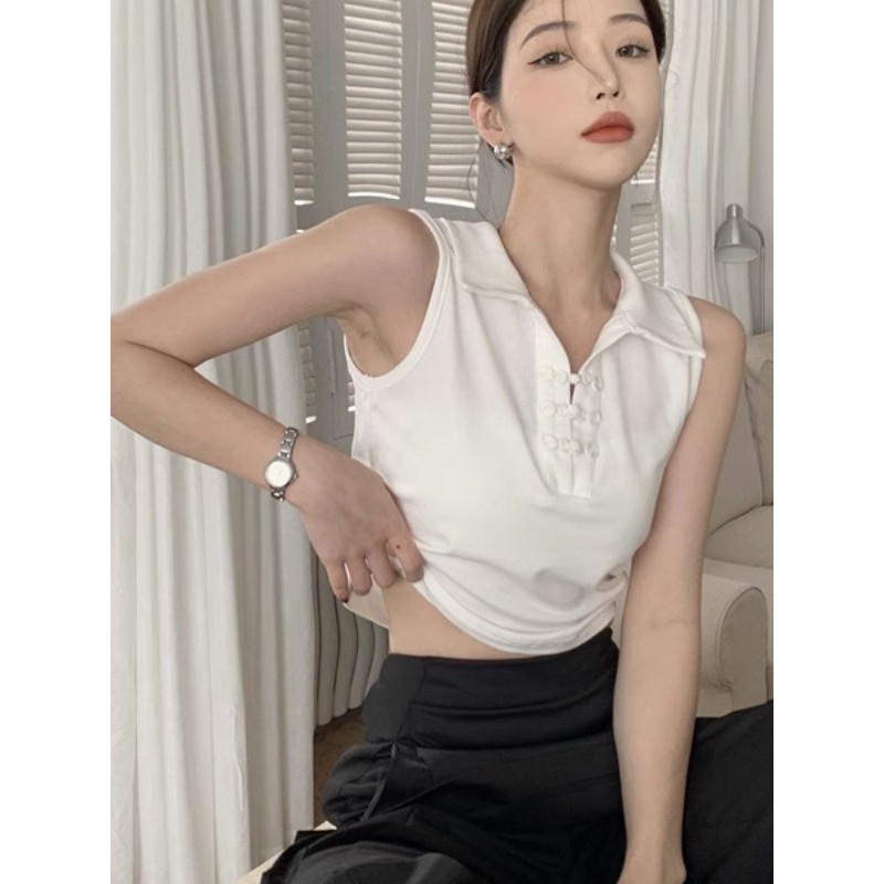 Novo estilo chinês estilo chinês colete feminino exterior Wear francês puro desejo gola polo chique doce quente menina c