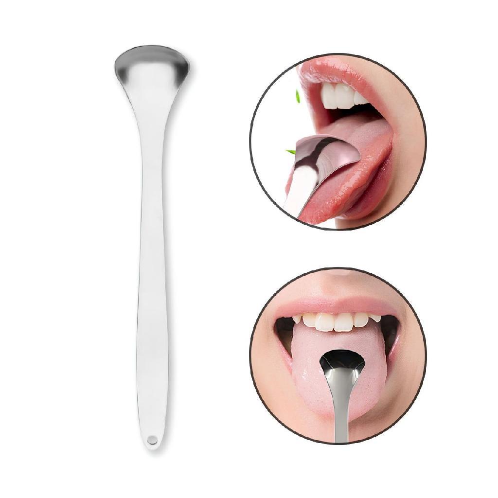 Raspador de Língua Pá Limpador Higiene Bucal Aço Inoxidável Colher Higienizador Saburra Lingual Inox