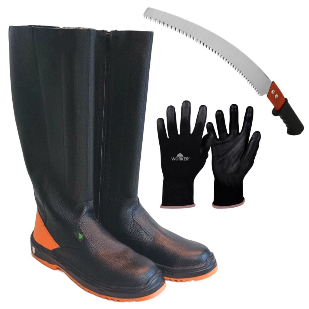 Bota Florestal Antipicada Proteção Contra Cobras Cano Alto Serrote de Poda e Luva