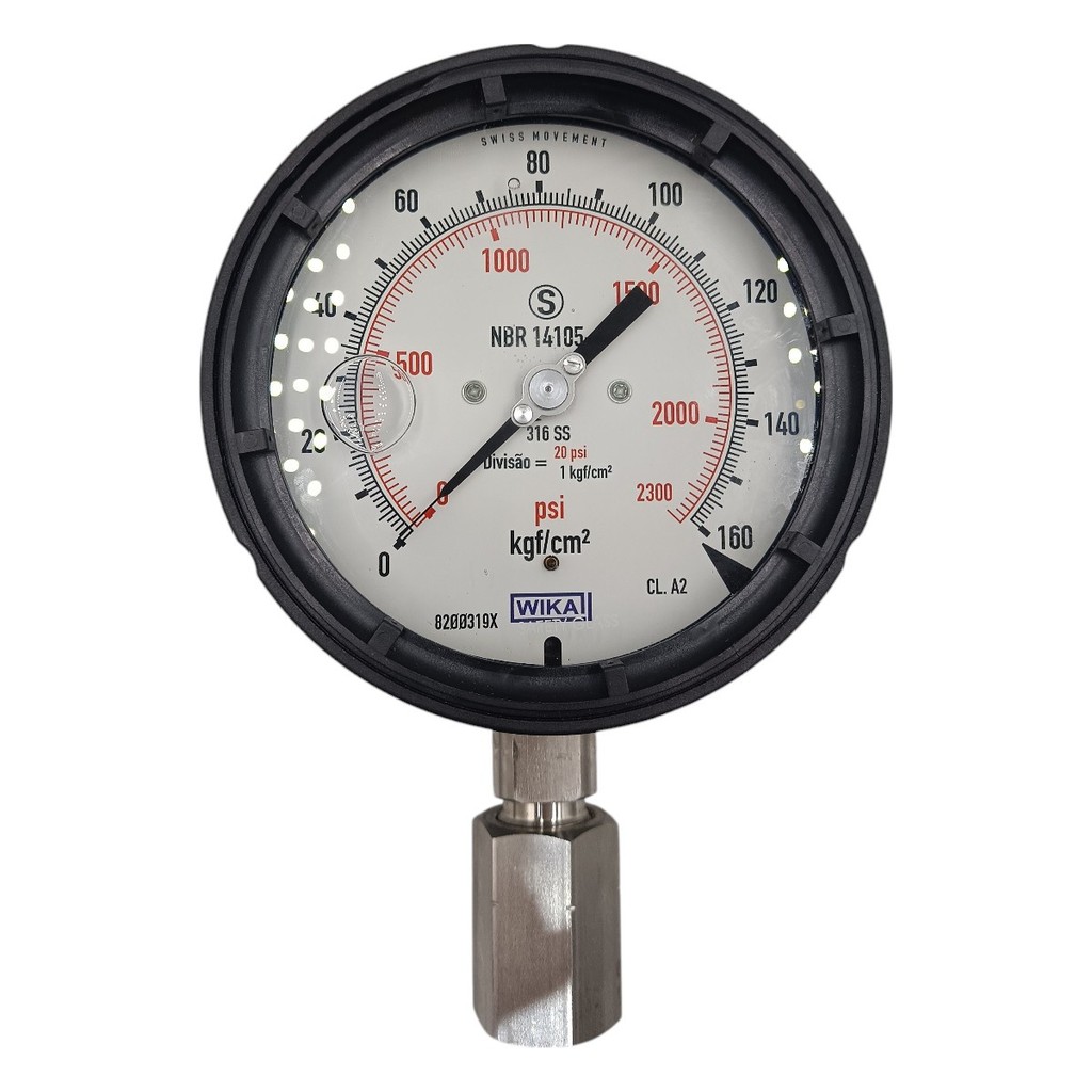 Manômetro Wika DN 105mm 1/2NPT 0 a 2300psi x 0 a 160kgf/cm²