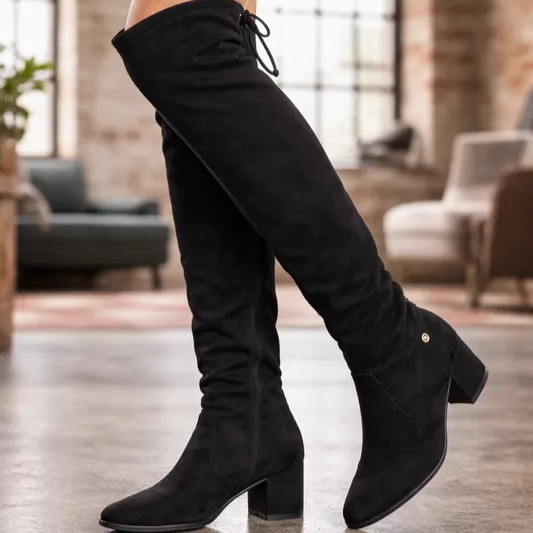 Bota over the knee via uno confortável salto médio 6cm Elegante Moda