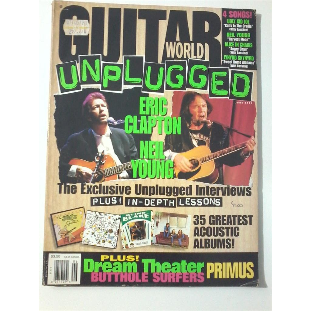 Revista Guitar World Unplugged Eric Clapton - Neil Young - June 1993 autor Guitar World Unplugged Eric Clapton - Neil Yo
