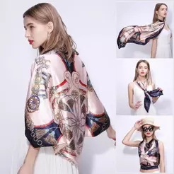 Lenço de Cetim 90x90cm Seda Quadrado Bandana Feminina Moda Blogueira Verão Acessório Cabelo e Praia