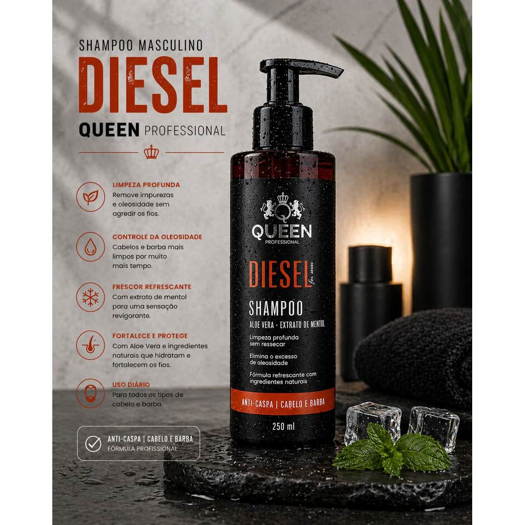 Melhor Shampoo Masculino Queen Diesel 250ml Anti Caspa