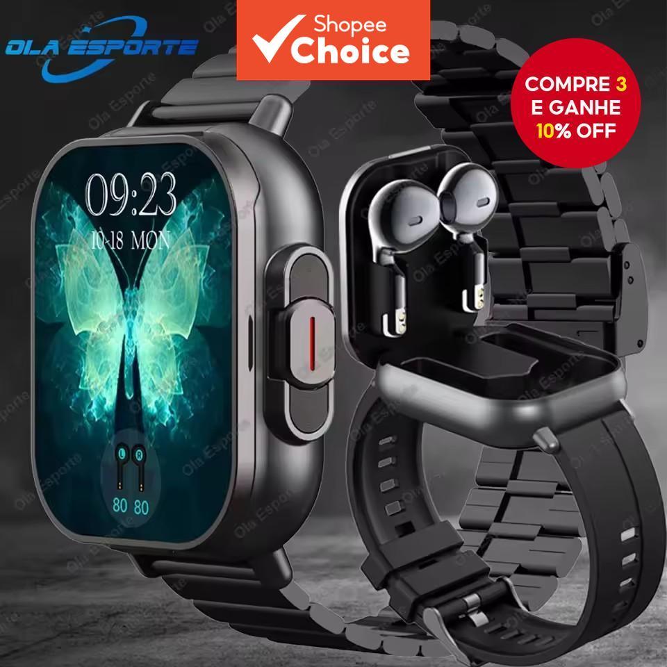 Novo Relógio TWS 2 em 1 com Fone de Ouvido Relógio Inteligente NFC Bluetooth Chamada Feminina Masculina Smartwatch