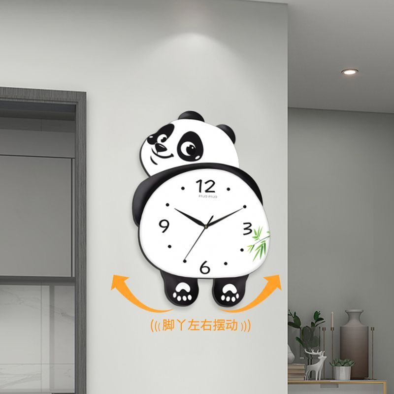 Panda relógio de parede sala de estar calendário doméstico relógio criativo relógio de quartzo mudo relógio de parede se
