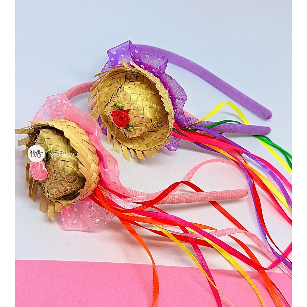 Tiara  de Cabelo Festa Junina com Mini Chapéu de Palha Arquinho de Cabelo / Arco Festas Fantasia Arraiá São João