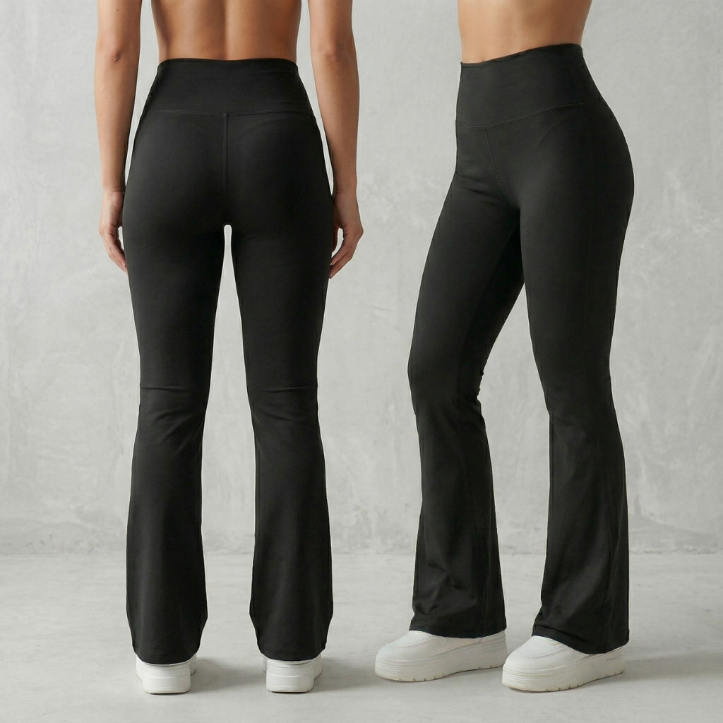 Kit 2 Calça Flare Legging Feminina Alta Compressão Modeladora Zero Transparência Academia