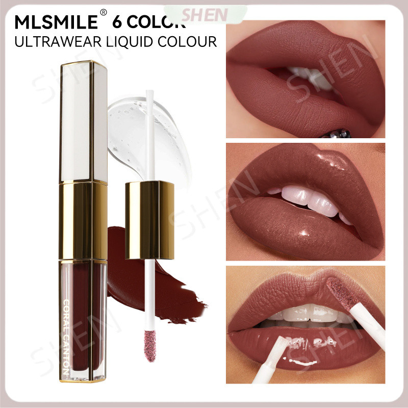 6 cores brilho de água dupla cabeça esmalte labial à prova dwaterproof água copo antiaderente batom capa de chuva multif