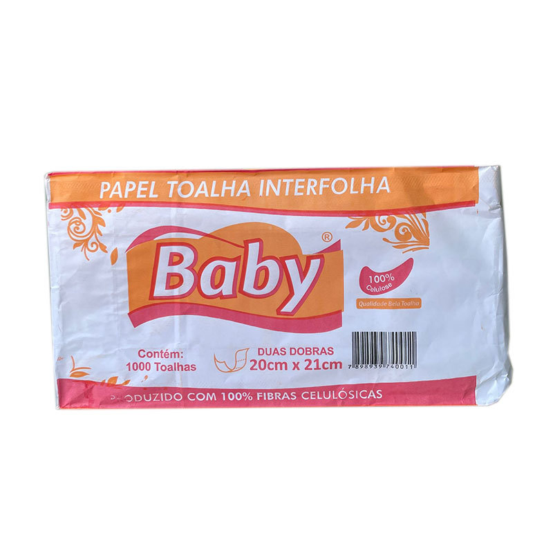 Papel toalha interfolha 2 dobras 100% Celulose 20x21 com 1000 fls Baby