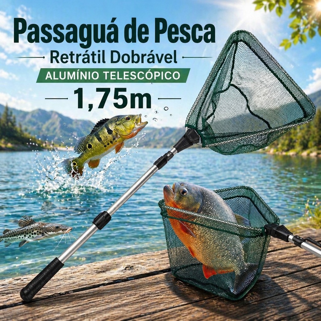 Passaguá Pesca Alumínio Retrátil Dobrável 1,75m Leve Resistente