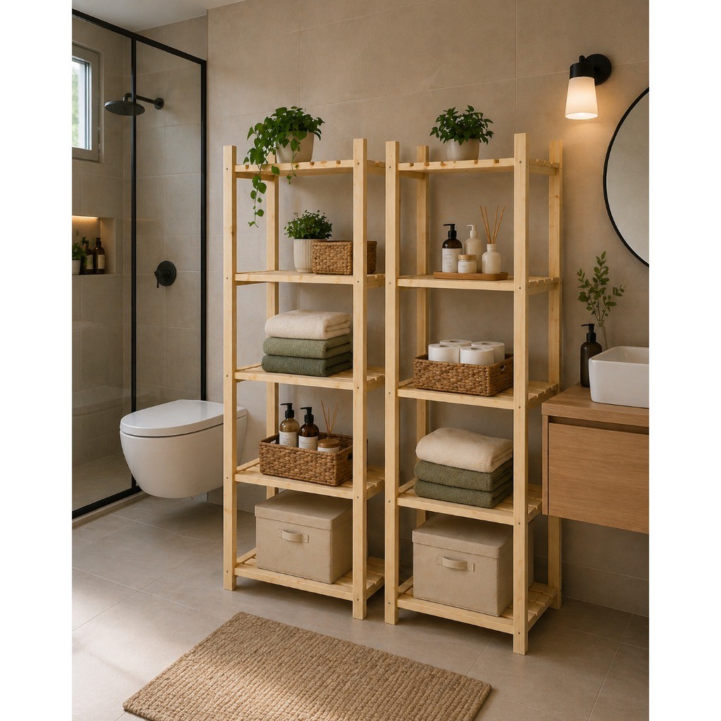 Kit com 2 Estantes em Madeira Pinus Multiuso para Casa e Banheiro