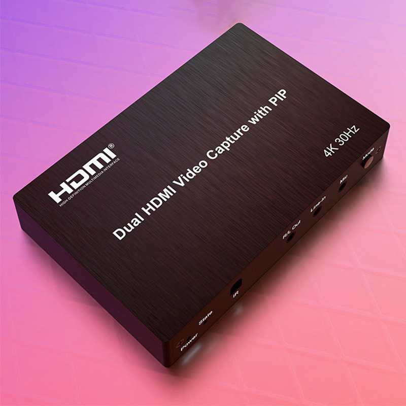 Placa De Captura De Vídeo HDMI Dupla 4K Com Linha De Microfone PIP Em Mistura De