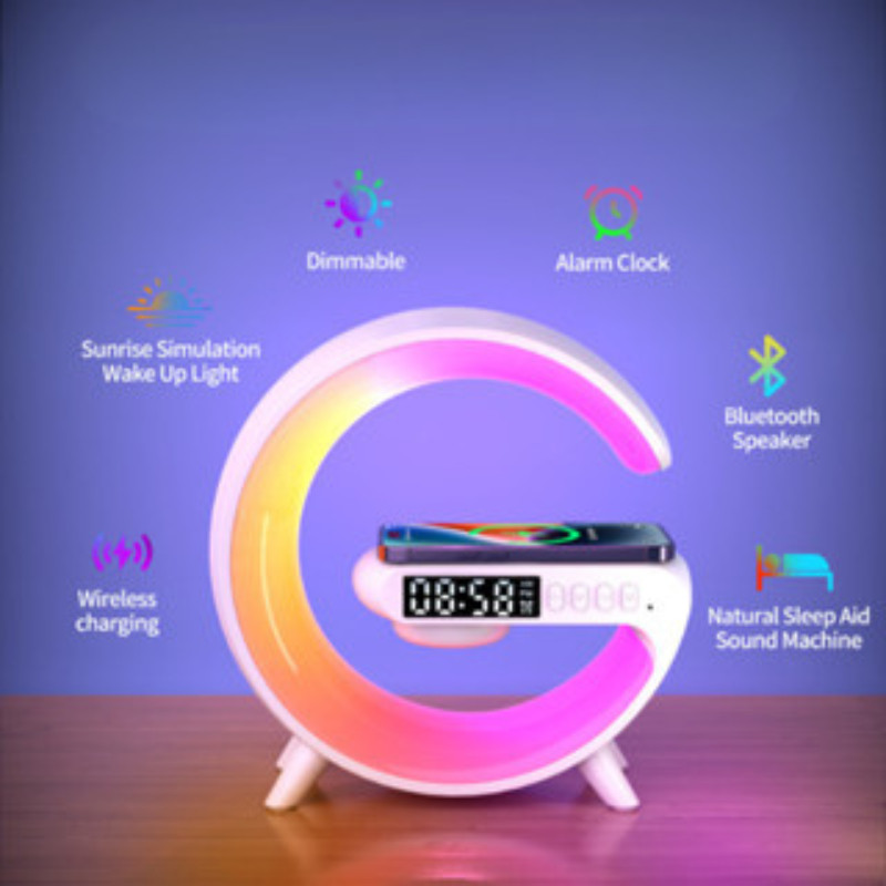 Estação Inteligente Luminária Bluetooth RGB, Carregador Sem Fio e Alarme, Multifuncional para Quarto
