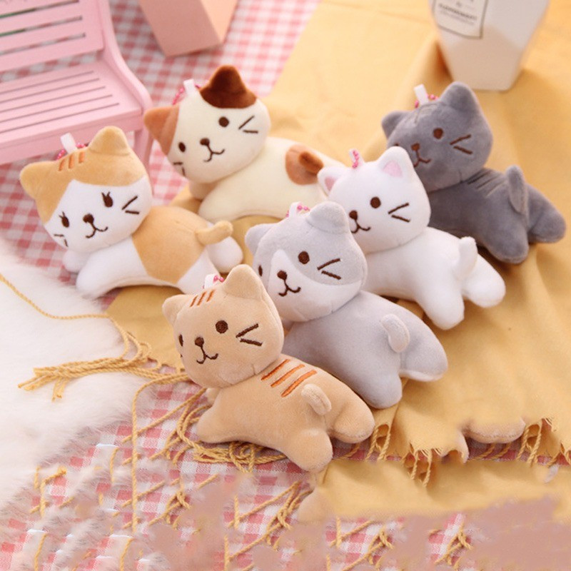 JAMXUN Cartoon Bonito Seis Cores Inclinação Cabeça Deitado Brinquedo De Pelúcia Gato Gatinho Boneca Mochila Pingente Dec