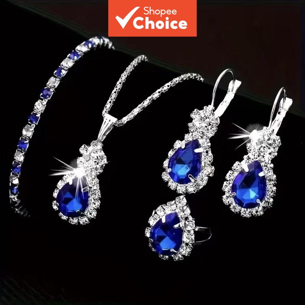 Feminino Elegante Cristal Verde Prata 4 Peças Cz Pingente Colar Brincos Para Anel Pulseira Conjunto Festa De Casamento