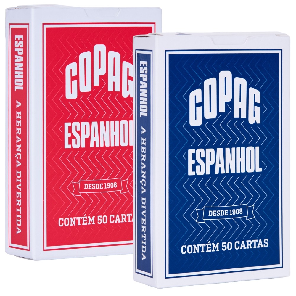 BARALHO ESPANHOL COPAG 50 CARTAS NAIPE CONVENCIONAL VERMELHO AZUL CARD MESA CLÁSSICO SIZE RED BLUE