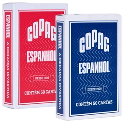 BARALHO ESPANHOL COPAG 50 CARTAS NAIPE CONVENCIONAL VERMELHO AZUL CARD MESA CLÁSSICO SIZE RED BLUE