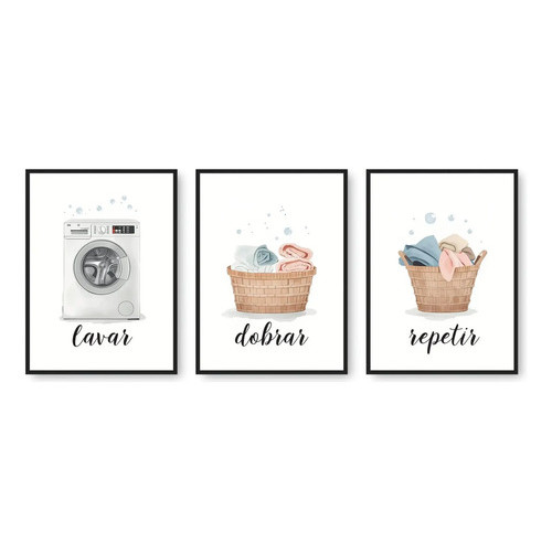 Kit 3 Quadros Decorativos Lavanderia Área De Serviço Casa