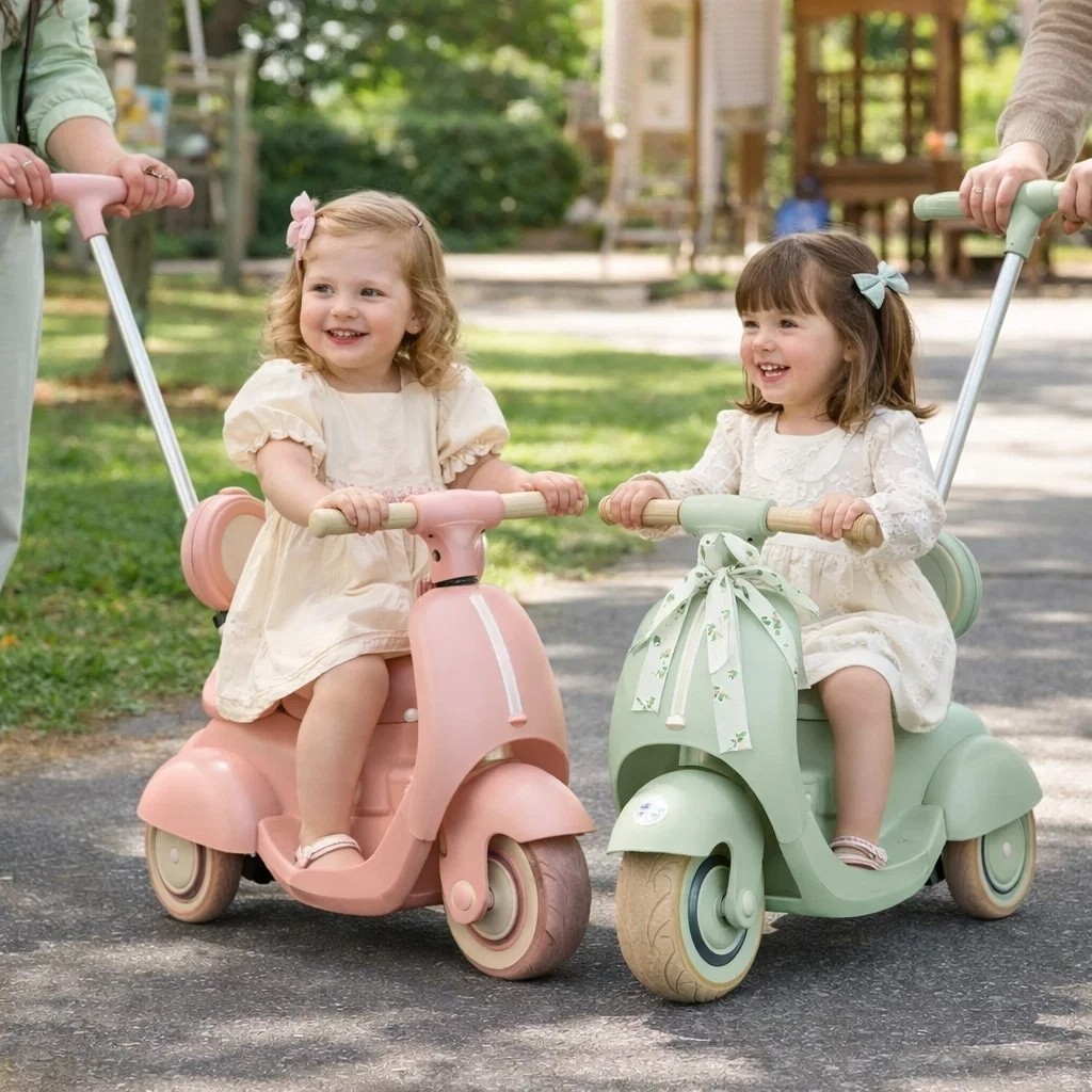 Moto Elétrica Infantil Rosa 6V Veículo Passeio Empurrador Buzina Segurança Criança