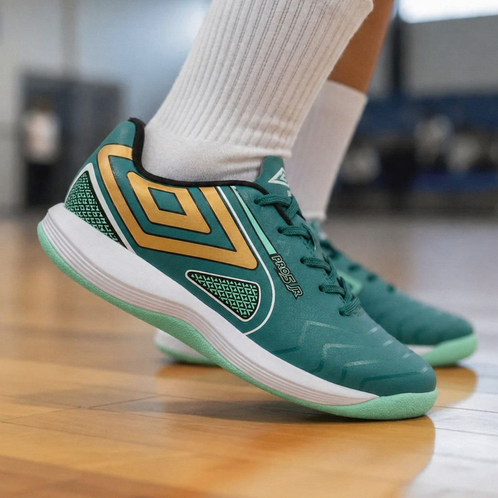 Chuteira Futsal Infantil Umbro Pro 5 JR Bright Emerald Original Conforto Quadra Lisa