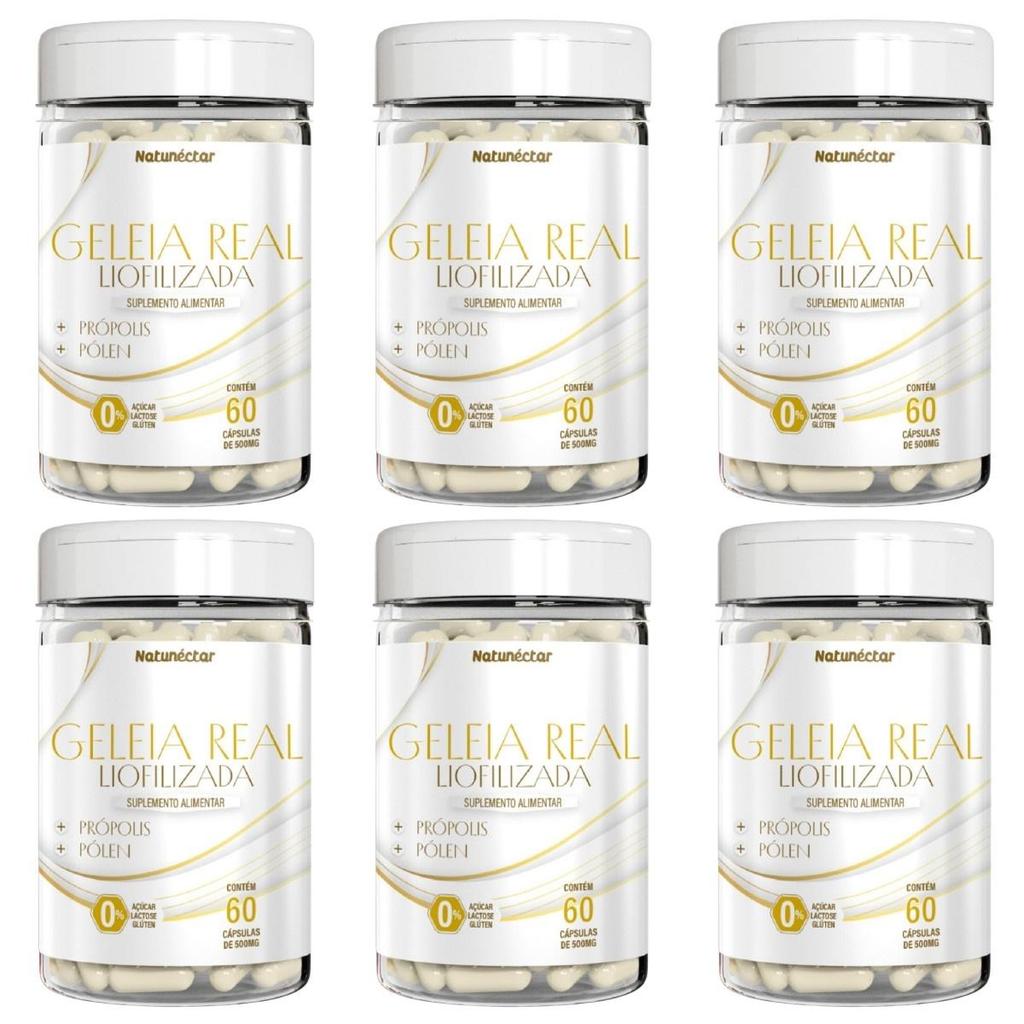 Kit Geleia Real Liofilizada Natunéctar Com 6 Potes De 60 Cápsulas Cada