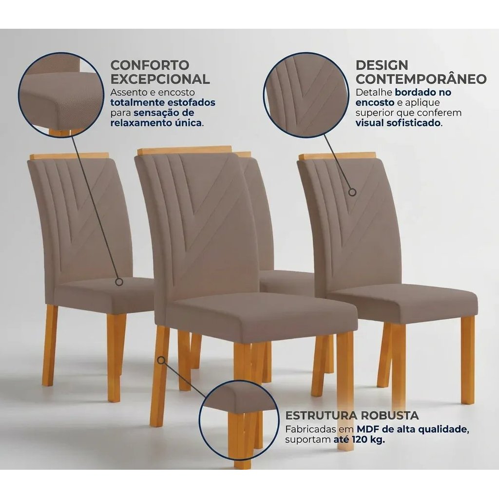 Conjunto 4 Cadeiras Estofadas MDF Miami Marrom Bege Yescasa Freijó/Camurça Freijó/Camurça