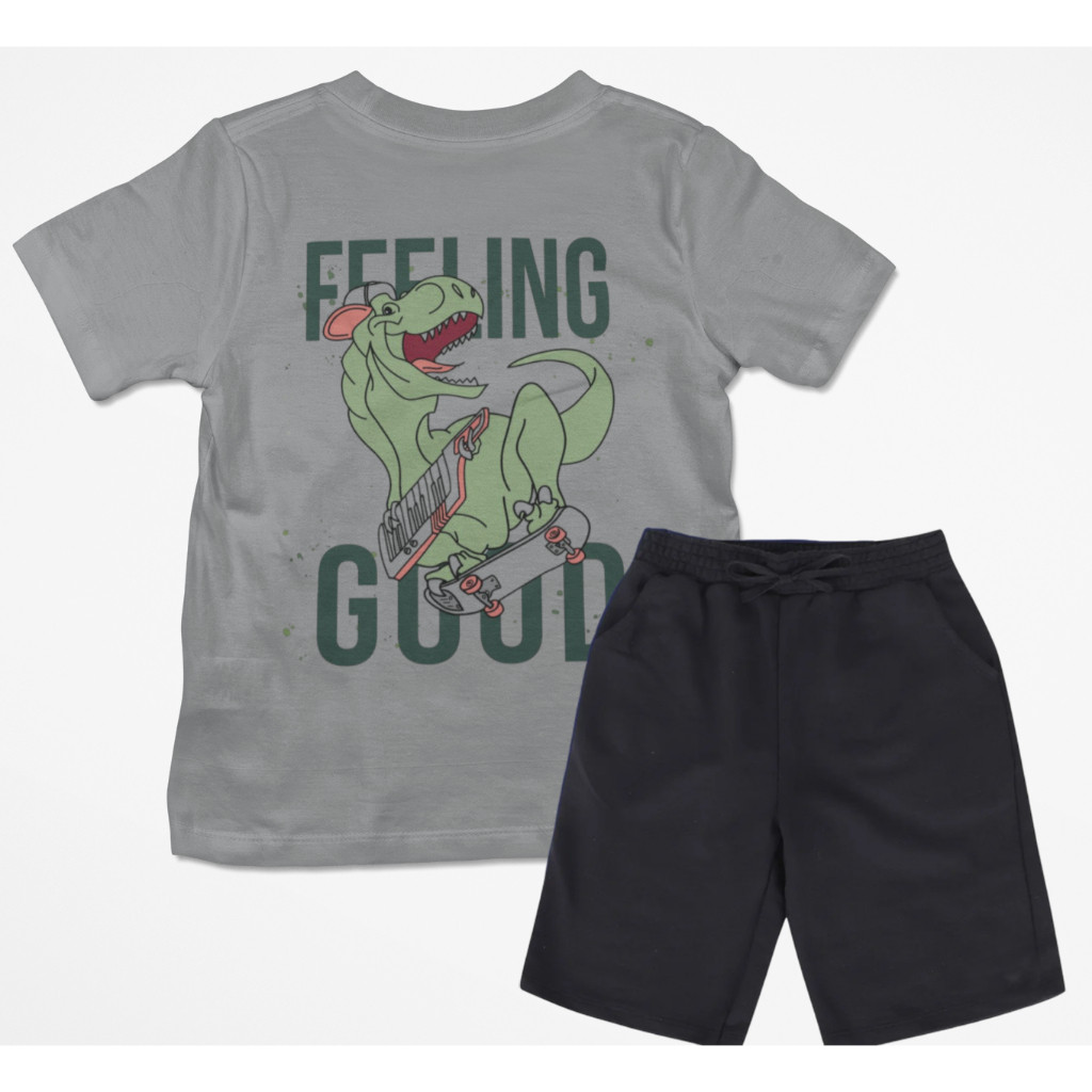 Conjunto Infantil Masculino Dinossauro Camiseta Algodão Bermuda Moletinho Alta Qualidade Confortável