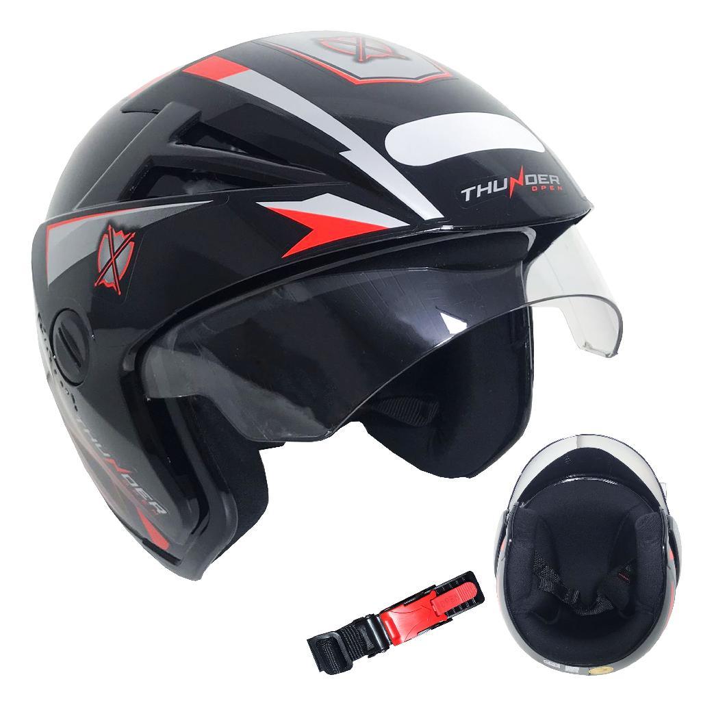 Capacete Aberto Ebf Thunder Stell Preto Vermelho Tam 58