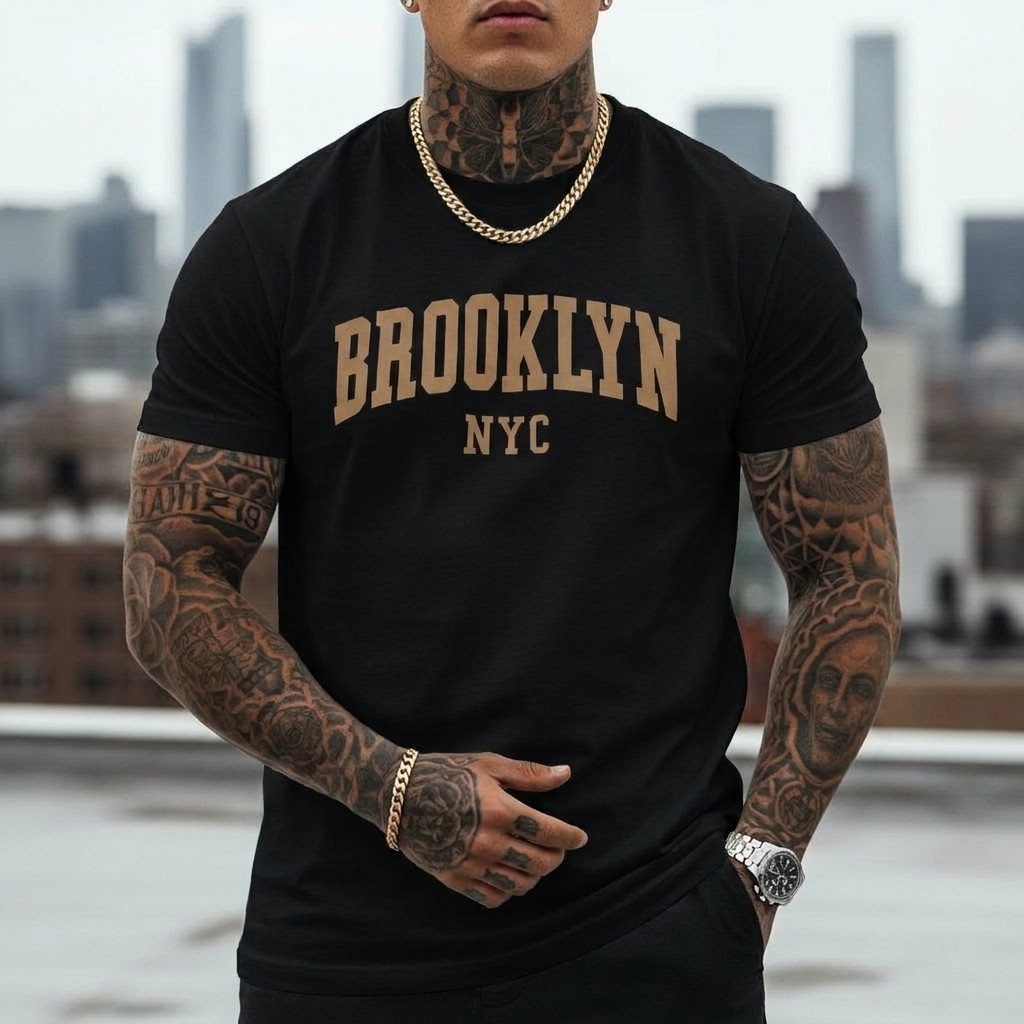 Camiseta Básica Casual Masculina Estampada Brooklyn NYC Estiloso Premium Academia Camisa Presente