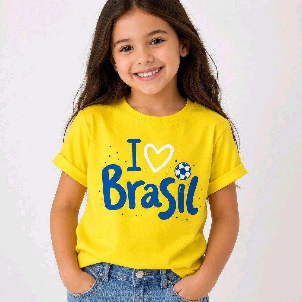 Camiseta Infantil Juvenil do Brasil Algodão Copa do Mundo Estampa ilovebrasil Menina Menino Look Brasileiro Blusa